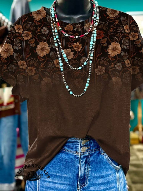 🔥Global best-selling🔥Women's Brown Flower Print Casual Sweatshirt