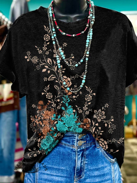 Women's Black Flower Plant Print Casual Tank Top