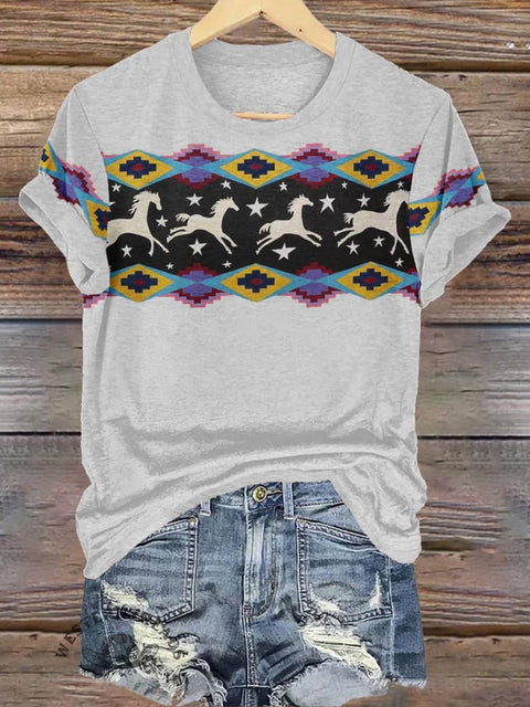 Geometric Ethnic Horse Art Print T-shirt