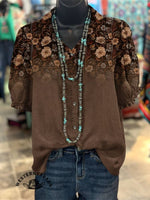 🔥Hot Sale🔥Women's Brown Flower Print Casual Sweatshirt