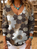 Women's Flower Print Casual Pullover Sweater