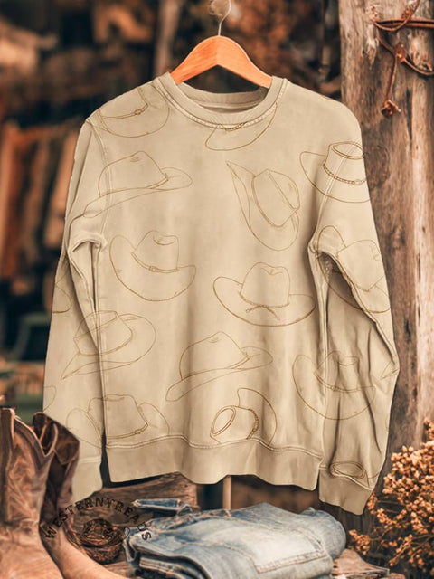 Cowboy Hat Print Casual Cotton Sweatshirt