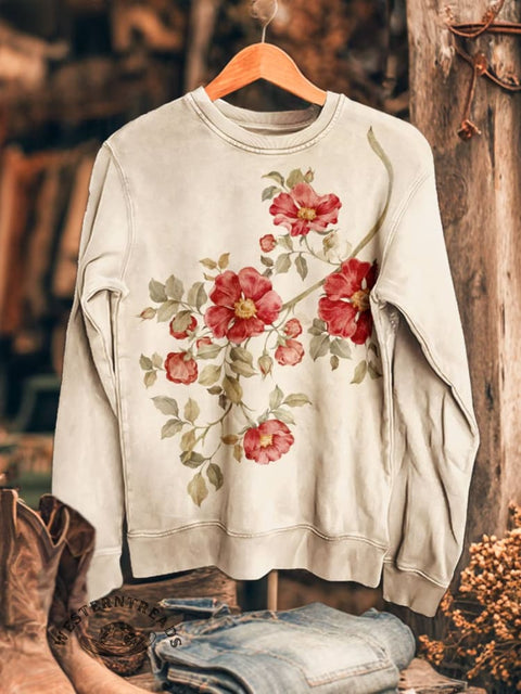 Floral Print Casual Cotton Sweatshirt