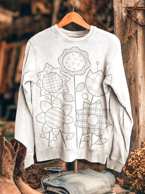 Flower Print Casual Cotton Sweatshirt