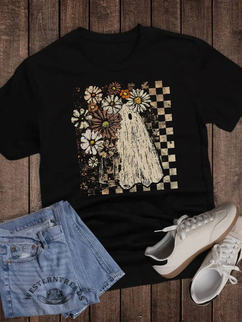 Ghost & Flower Print T-shirt