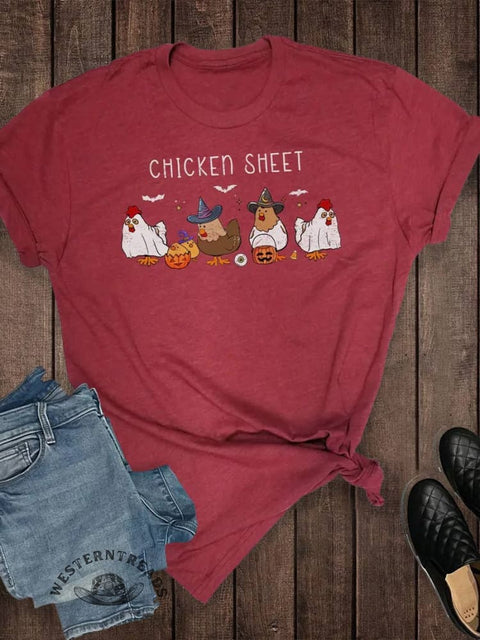 Chicken Sheet Halloween Print T-shirt