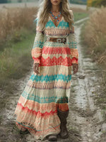 Women's Vintage Print Pocket Cotton Dress