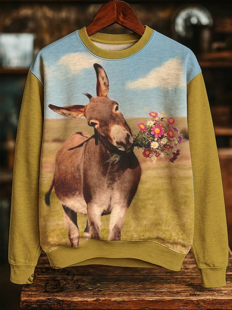 Donkey Print Casual Cotton Sweatshirt
