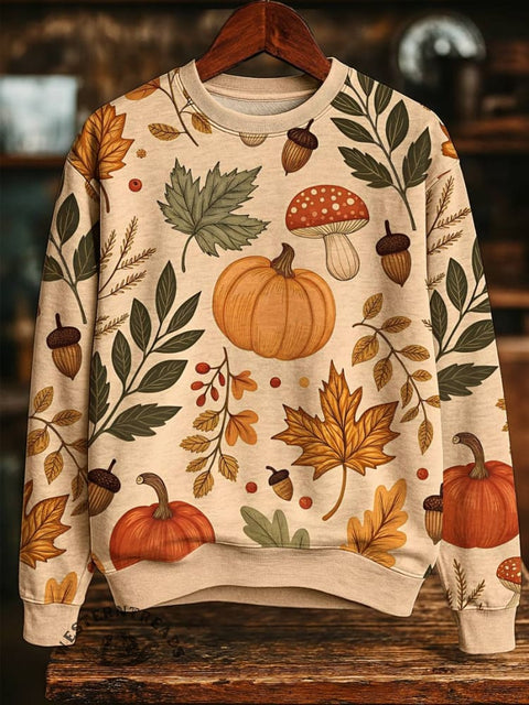 Pumpkin Print Casual Cotton Sweatshirt