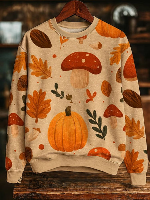 Pumpkin Print Casual Cotton Sweatshirt
