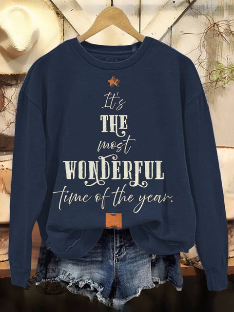 Christmas Print Casual Cotton Sweatshirt