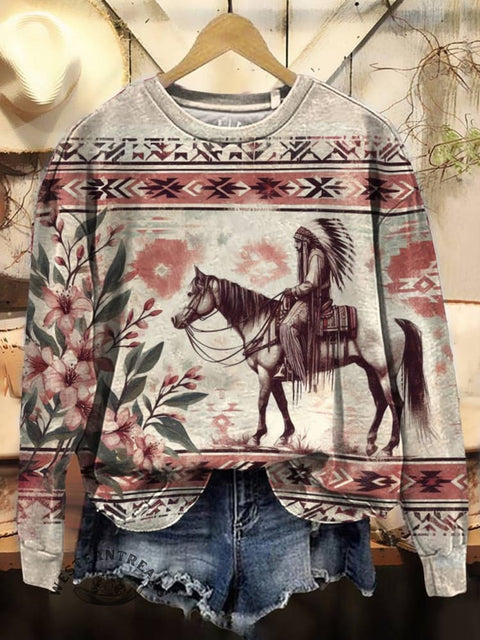 Horse Art Print Casual Cotton Sweatshirt