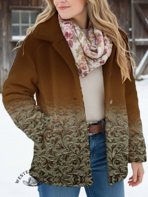 Women's Classic West Print Casual Sherpa Coat Cardigan