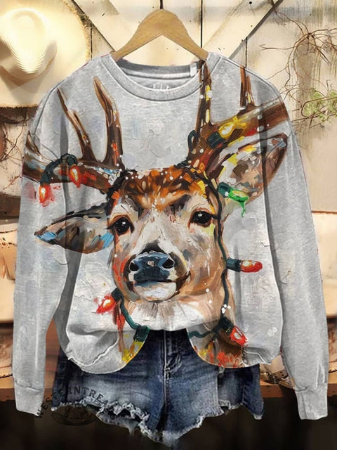Christmas Print Casual Cotton Sweatshirt