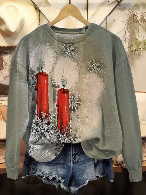 Christmas Art Print Casual Cotton Sweatshirt