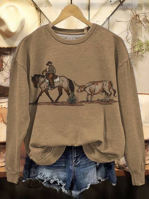 Classic West Art Print Casual Cotton Sweatshirt