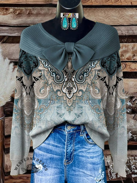Paisley Print Buttoned Cardigan Sweater