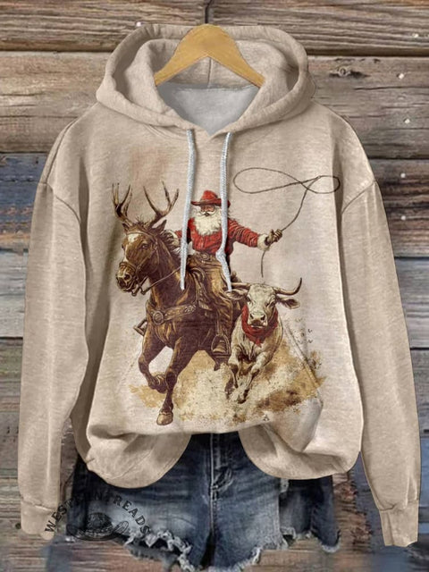 Western Christmas Print Cotton Casual Hoodie Sweatshirt