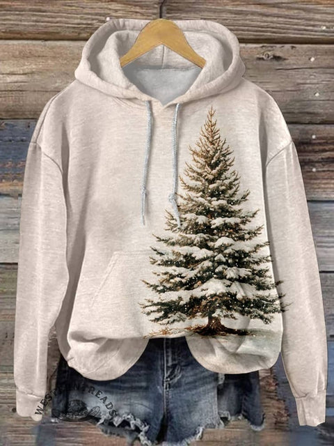 Christmas Trees Print Cotton Casual Hoodie Sweatshirt