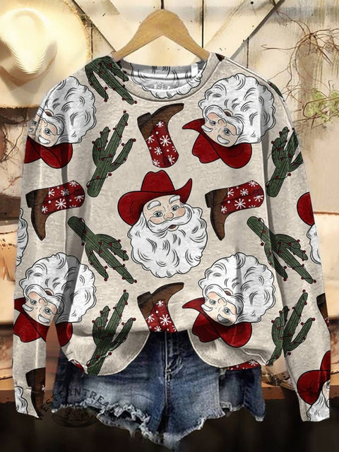 Christmas Boots Print Casual Cotton Sweatshirt