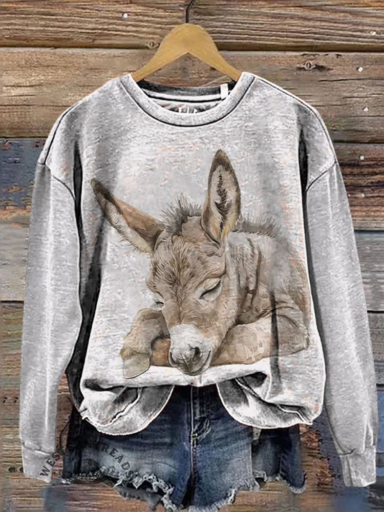 Simple Cute Donkey Art Print Casual Cotton Sweatshirt