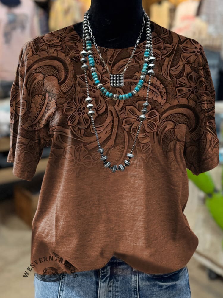 Retro Leather Embossing Pattern T-shirt