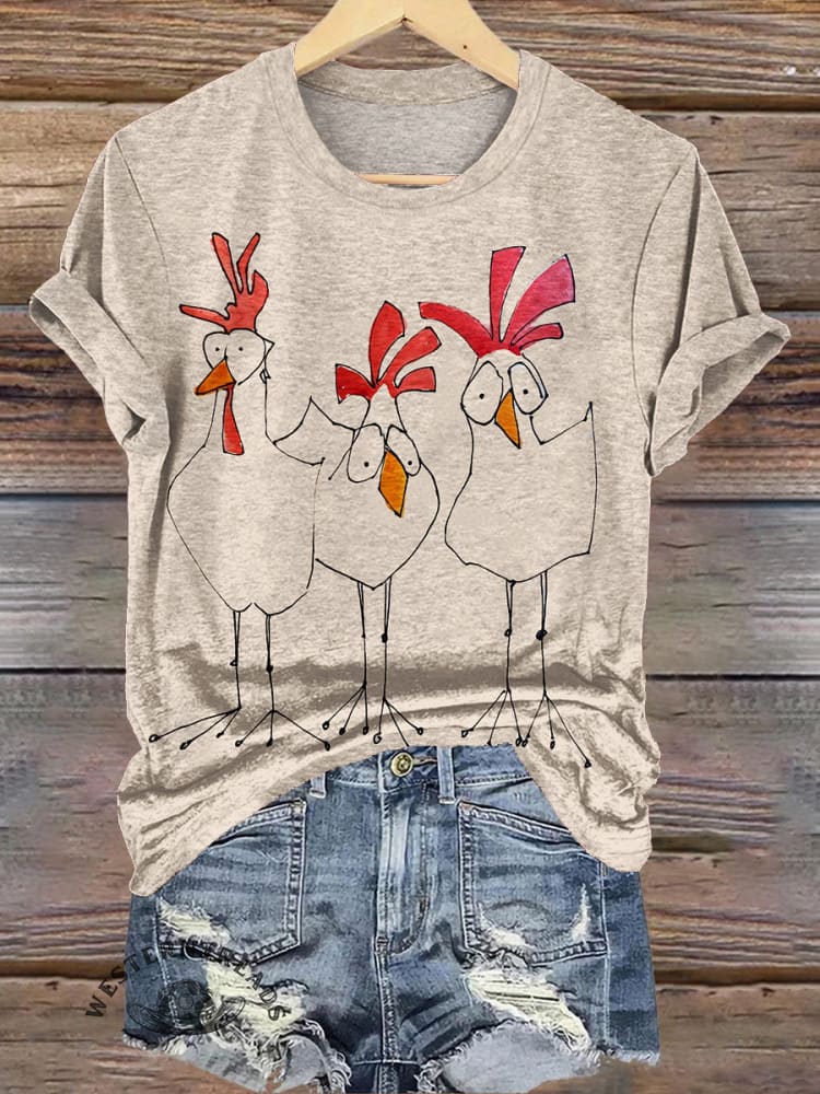 Simple Funny Chicken Art Print T-shirt