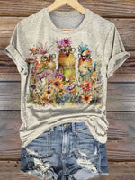 Chicken Floral Art Print T-shirt
