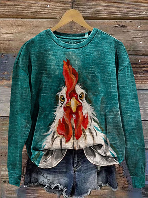 Retro Chicken Texture Art Casual Cotton Sweatshirt