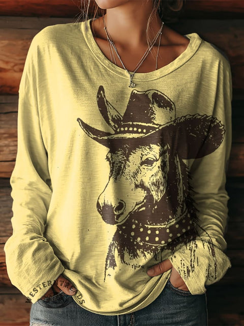 Women's Cowboys Donkey Print Casual T Shirt