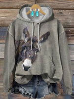 Retro Cute Donkey Art Casual Cotton Sweatshirt