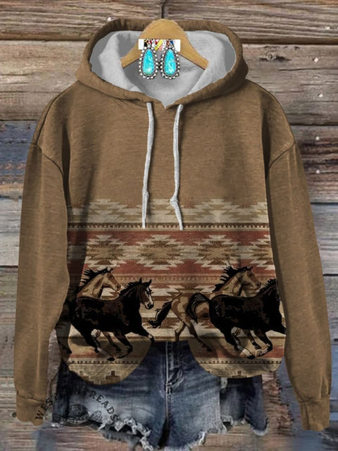 Retro Horse Art Print Cotton Casual Hoodie Sweatshirt