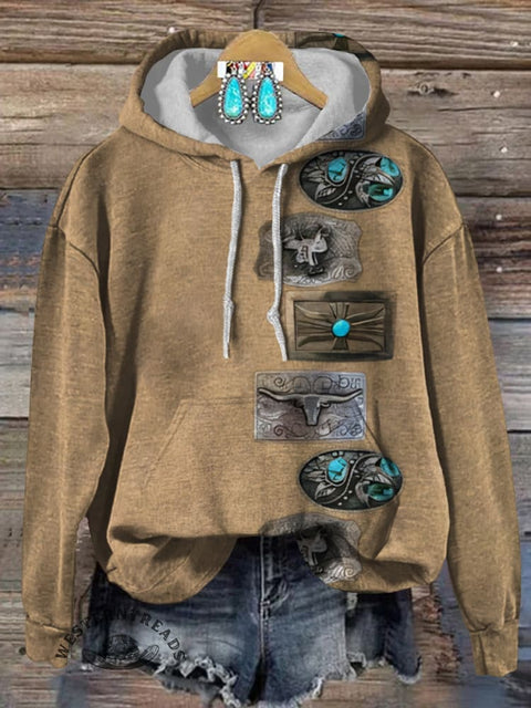 Turquoise Art Print Cotton Casual Hoodie Sweatshirt