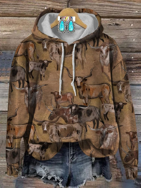 Cow Art Print Cotton Casual Hoodie Sweatshirt