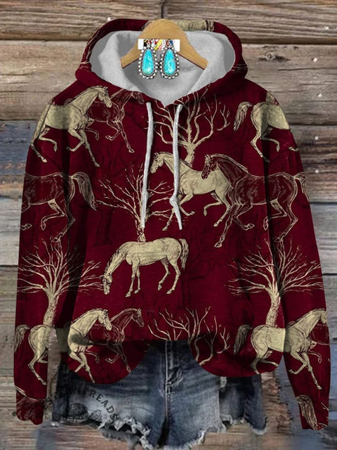 Horse Art Print Cotton Casual Hoodie Sweatshirt