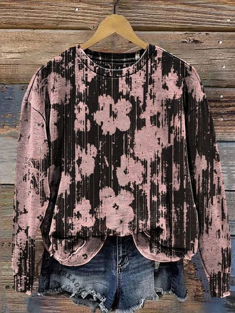 Retro Floral Texture Pattern Print Casual Cotton Sweatshirt