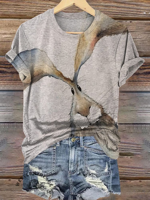Cute Bunny Watercolor Print T-shirt