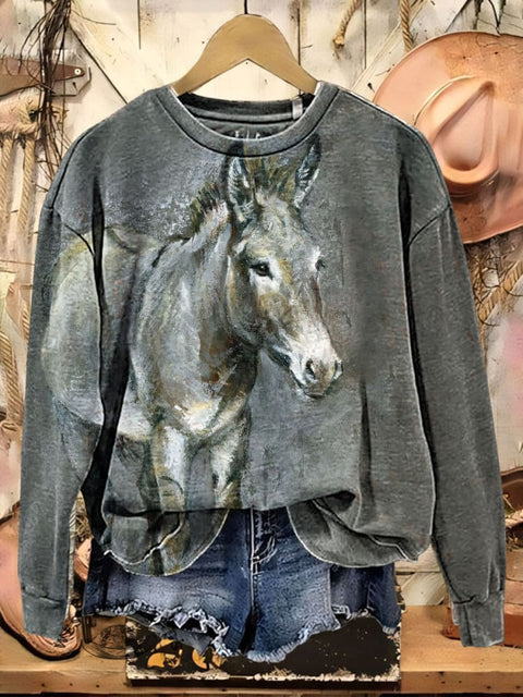 Retro Domkey Art Print Casual Cotton Sweatshirt