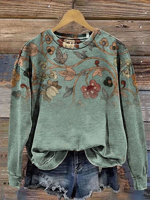 Retro Floral Pattern Art Print Casual Cotton Sweatshirt