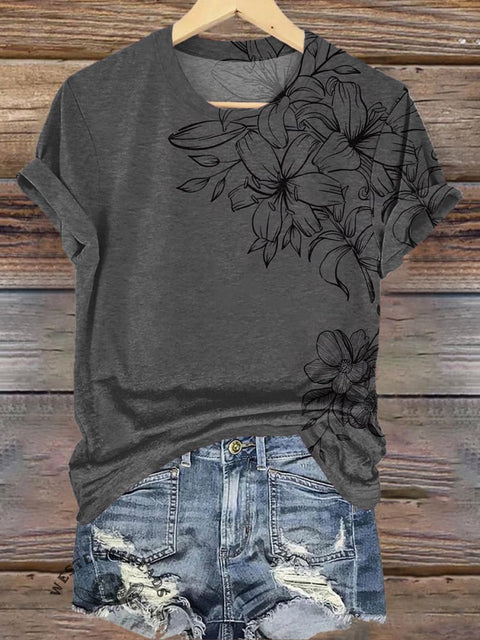 Simple Floral Pattern Print T-shirt