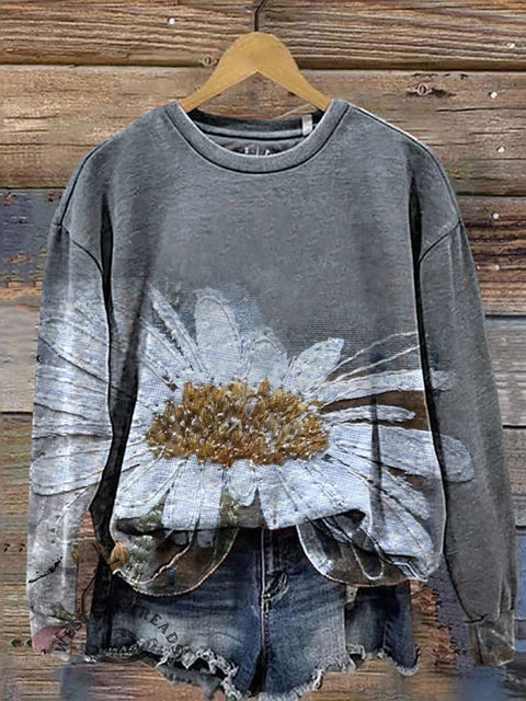 Flower Febric Art Casual Cotton Sweatshirt