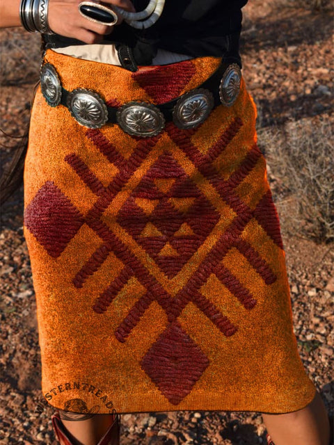Women's Simple Ethnic Aztec Print Knitted Skirt