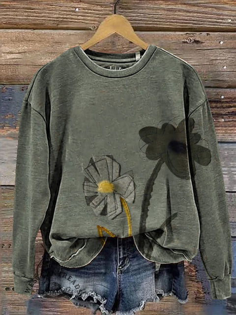 Simple Flower Art Casual Cotton Sweatshirt