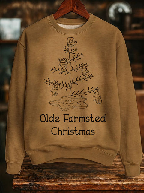 Simple Christmas Tree Art Print Casual Cotton Sweatshirt