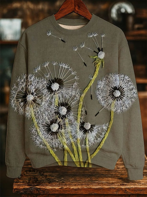 Simple Dandelion Art Print Casual Cotton Sweatshirt