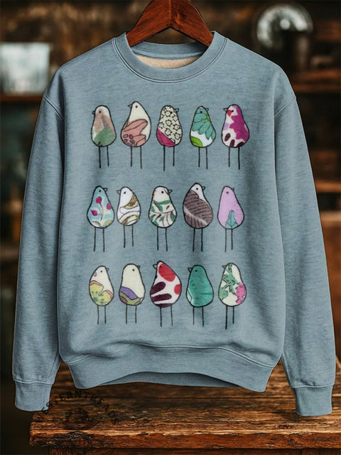 Cute Bird Febric Art Print Casual Cotton Sweatshirt