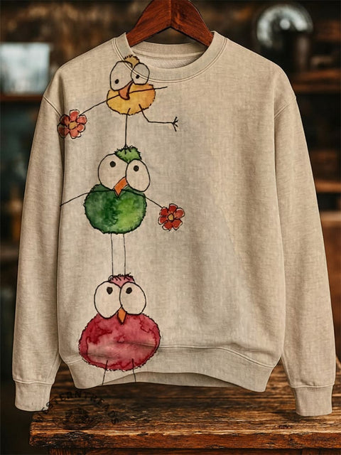 Simple Chick Art Print Casual Cotton Sweatshirt