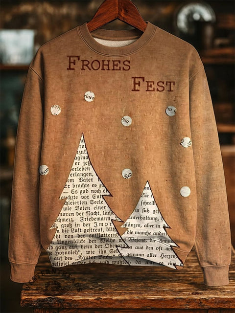 Retro Christmas Tree Art Print Casual Cotton Sweatshirt