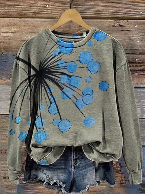 Simple Floral Art Print Casual Cotton Sweatshirt