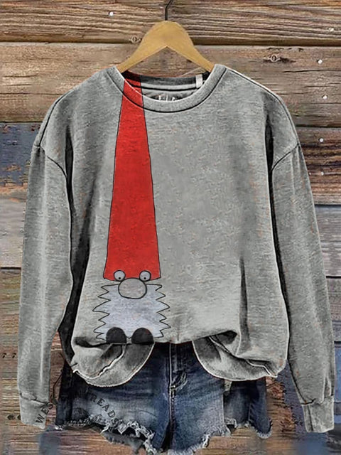 Simple Christmas Dwarf Art Print Casual Cotton Sweatshirt